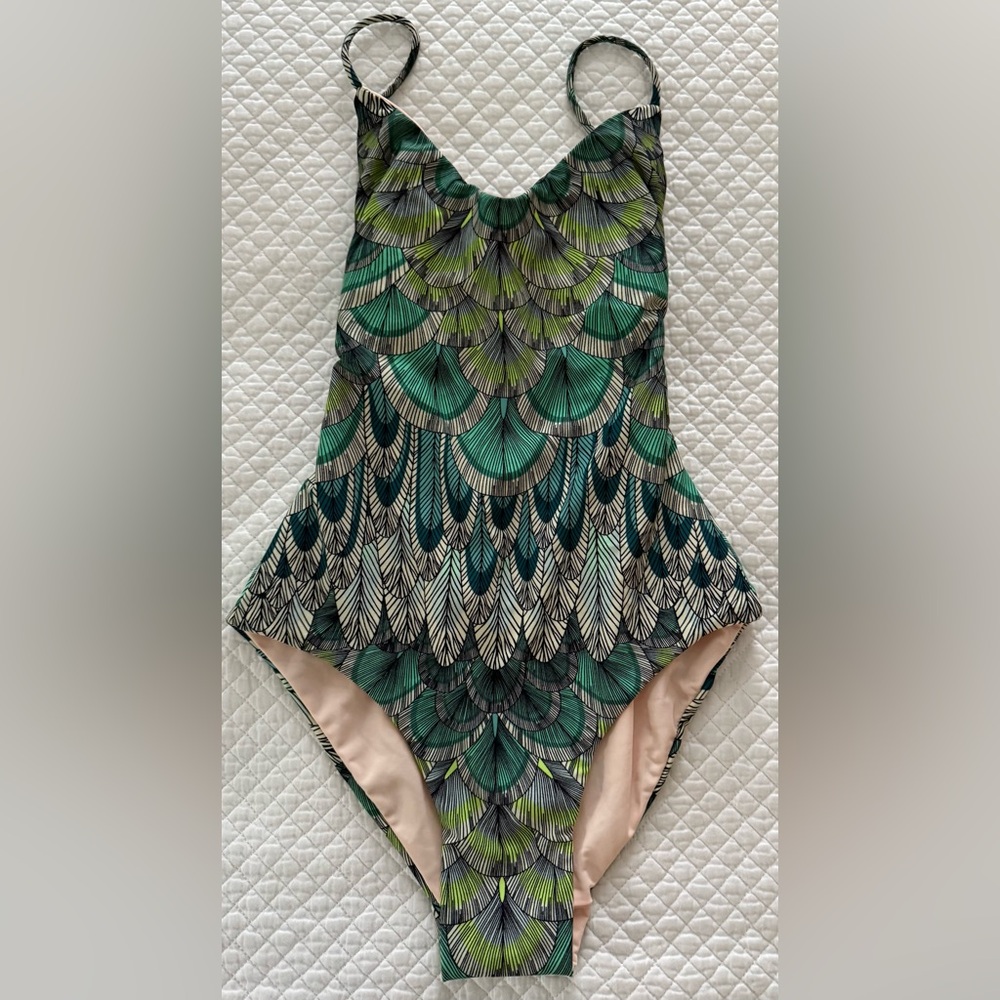 Mara Hoffman Swim Backless Feather Print One Piece Swimsuit Size XS NWT - Picture 3 of 11